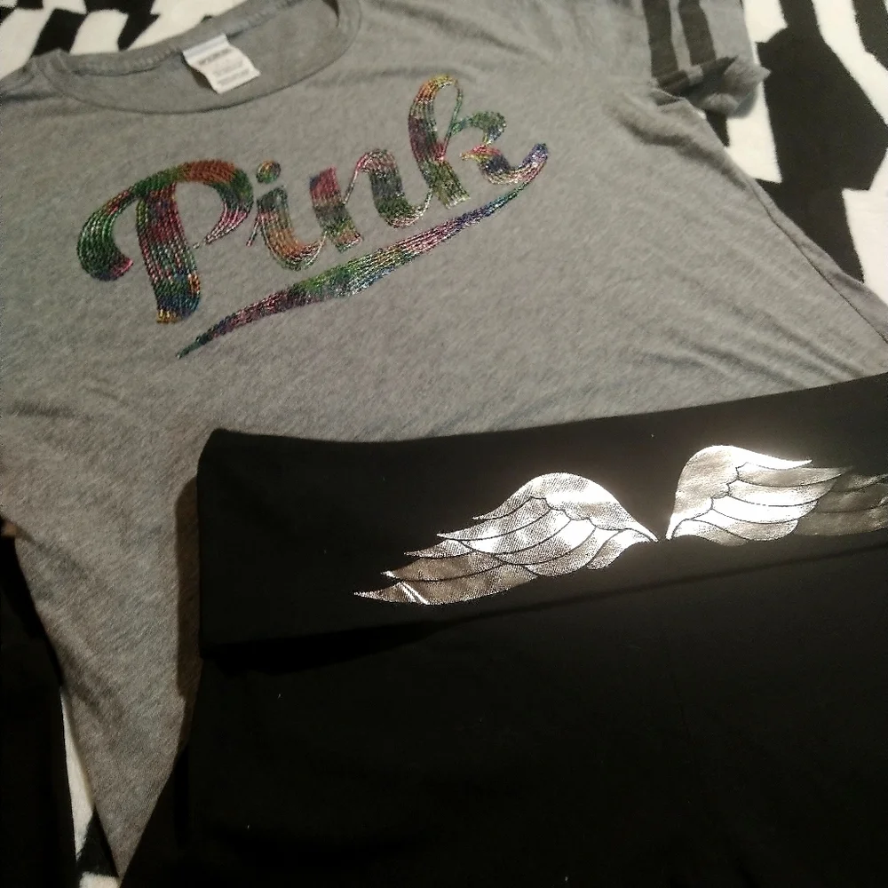Victoria's Secret Pink VS Angel Wings Fold Over Flares Bling Set. L. - Picture 2 of 9